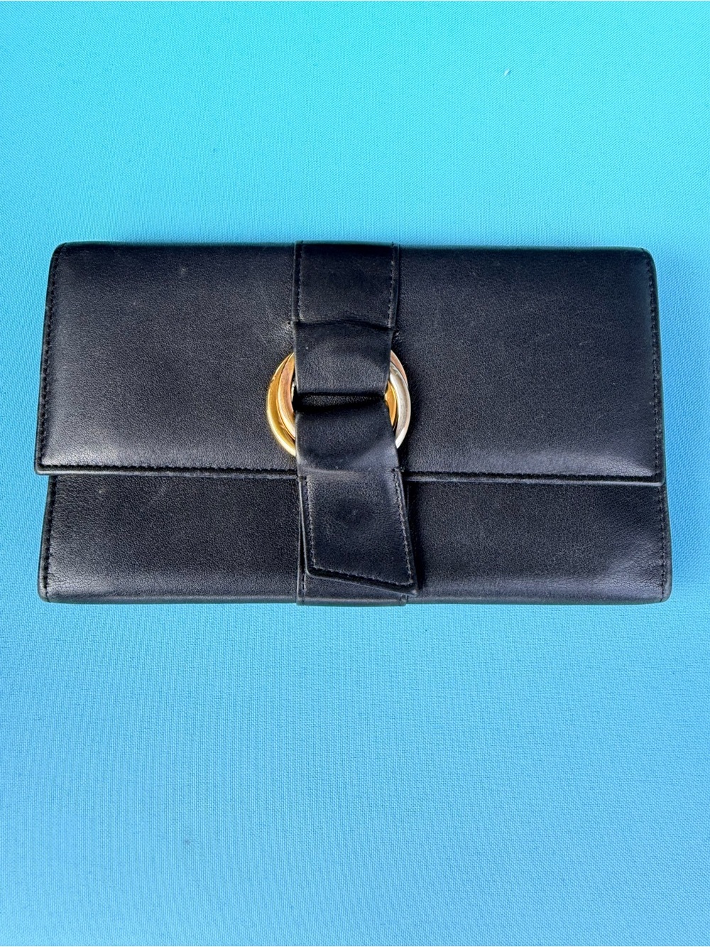 Cartier Black Leather Wallet with Gold Ring Detail  AUTHENTIC